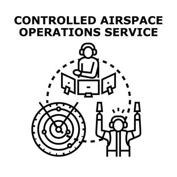 Air traffic control managing flight operations airspace service Stock Illustration