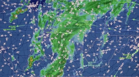 Air Traffic Control Over US and Extreme Weather Display Stock Video Stock Footage 61735195