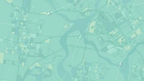 Air traffic control radar interface displaying flight paths over teal urban grid Stock Illustration