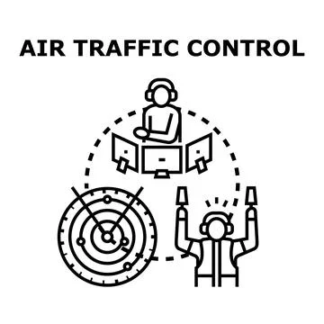 Air traffic control service managing aviation movements Stock Illustration