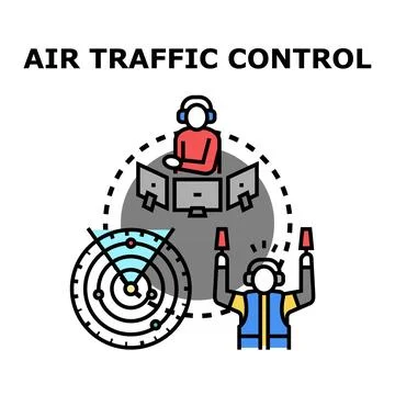 Air traffic control service managing aviation movements Stock Illustration