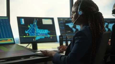 Air Traffic Control Specialist Works in Stock Video Pond5