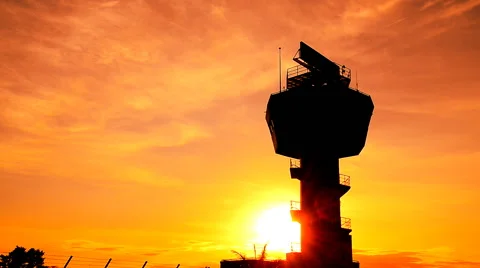 Air traffic control on sunset Stock Footage 57697886