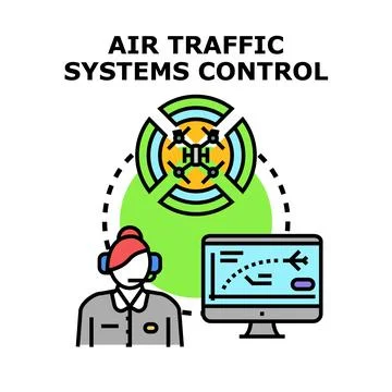 Air traffic control system managing flight operations Stock Illustration