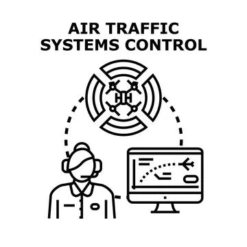 Air traffic control system managing flight operations Stock Illustration