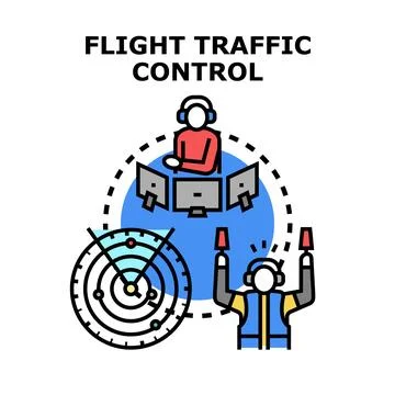 Air traffic control system managing flight operations Stock Illustration