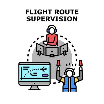 Air traffic control system supervising flight routes and ground operations イラスト素材