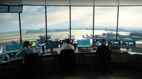 Air Traffic Control Team Works in Airport Tower Stock Footage 151283123