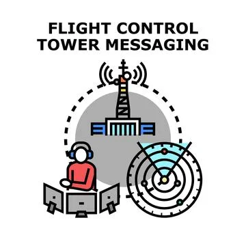 Air traffic control tower managing flight messaging Stock Illustration