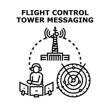 Air traffic control tower managing flight messaging Stock Illustration