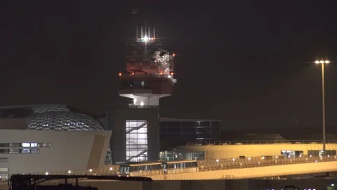 Air Traffic Control Tower by night, high quality footage Stock Footage 90532103