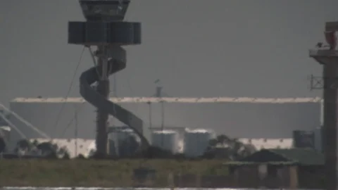Air Traffic Control Tower, Passenger Plane Taxis Across Frame Видео 94134431
