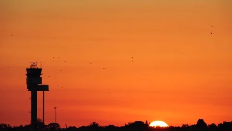 Air traffic control tower in sunset Stock Footage 81454694