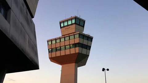 Air traffic control tower, Tegel Airport, Berlin Vídeos de archivo 74655907