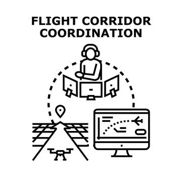 Air traffic controller coordinating flight path operation Stock Illustration