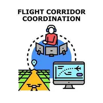 Air traffic controller coordinating flight path operation Stock Illustration