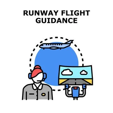 Air traffic controller directing aircraft landing guidance Stock Illustration