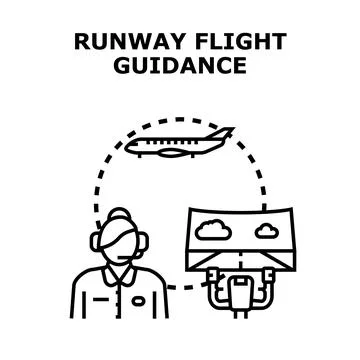 Air traffic controller directing aircraft landing guidance Stock Illustration