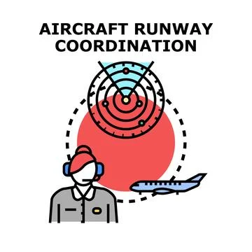 Air traffic controller directing aircraft runway coordination Stock Illustration