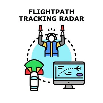 Air traffic controller directing aircraft flightpath tracking radar Stock Illustration