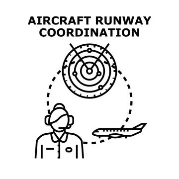 Air traffic controller directing aircraft runway coordination Stock Illustration