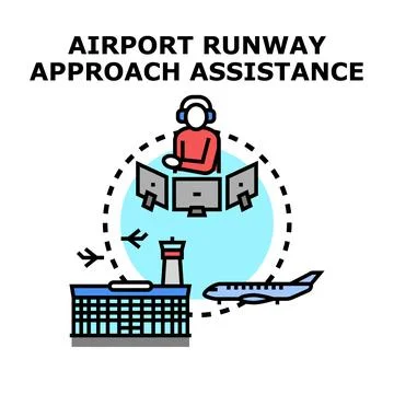 Air traffic controller directing airplane approach to runway Stock Illustration