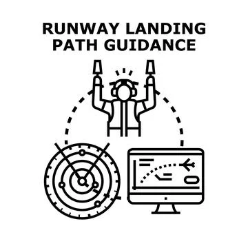 Air traffic controller directing airplane landing path guidance system Stock Illustration