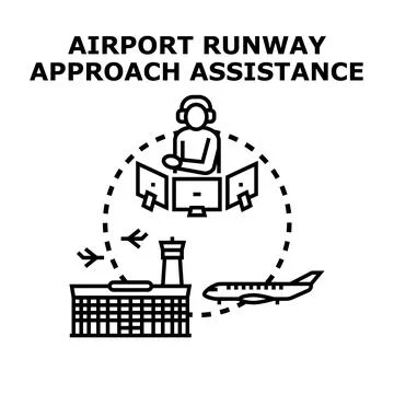 Air traffic controller directing airplane approach to runway Stock Illustration