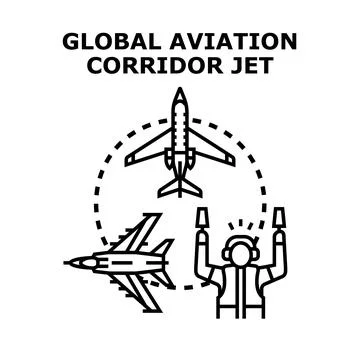 Air traffic controller directing global aviation corridor jet イラスト素材