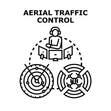 Air traffic controller managing aerial airspace navigation system Stock Illustration