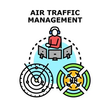 Air traffic controller managing aircraft system operations Stock Illustration