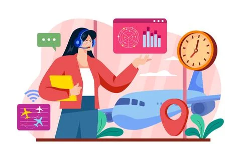 Air traffic controller managing airplanes flights Stock Illustration