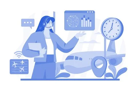 Air Traffic Controller Managing Airplanes Flights Stock Illustration