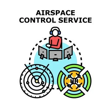 Air traffic controller managing airspace control service vector concept Stock Illustration