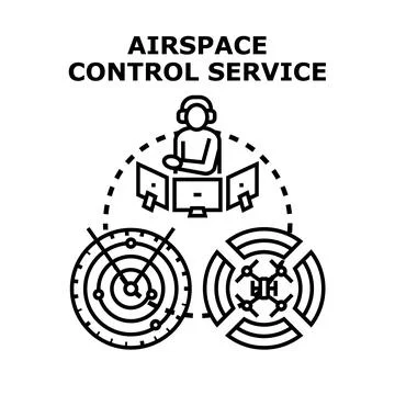 Air traffic controller managing airspace control service vector concept Stock Illustration
