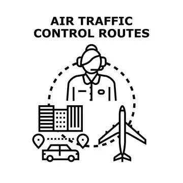 Air traffic controller managing complex control routes Stock Illustration