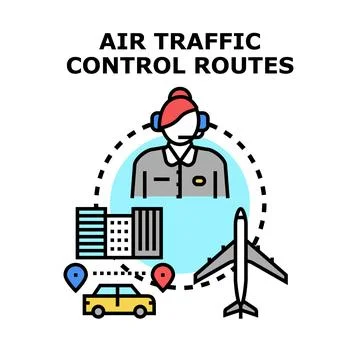 Air traffic controller managing complex control routes Ilustración de archivo