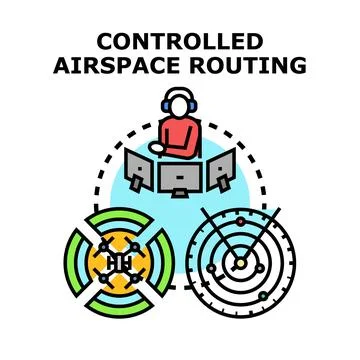 Air traffic controller managing controlled airspace routing operations Stock Illustration