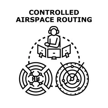 Air traffic controller managing controlled airspace routing operations Stock Illustration