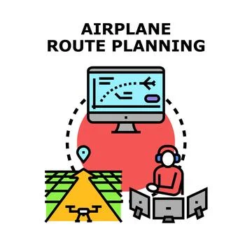 Air traffic controller planning flight route and drone navigation Stock Illustration