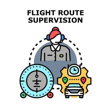 Air traffic controller supervising flight route on radar system Stock Illustration