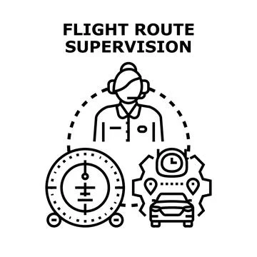 Air traffic controller supervising flight route on radar system Stock Illustration
