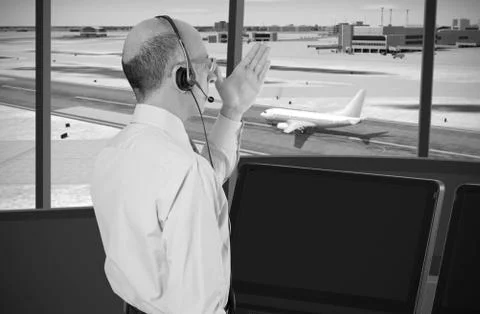 Air traffic controller at work Stock Photos
