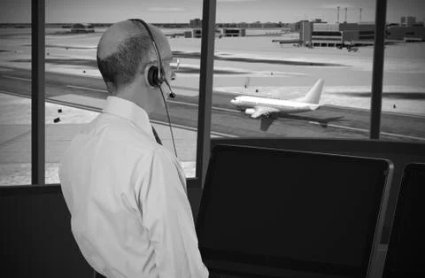 Air traffic controller at work Stock Photos
