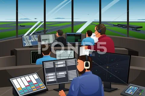 Air Traffic Controller Working in the Airport Stock Illustration