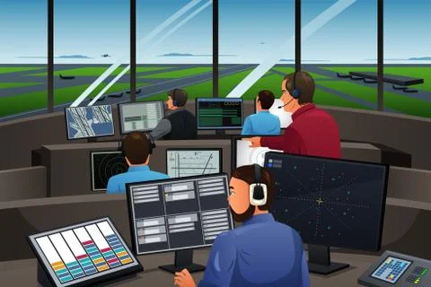 Air Traffic Controller Working in the Airport Illustrazione stock