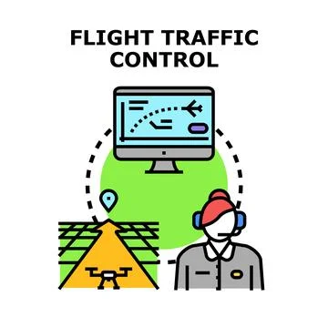 Air traffic controlling with drone navigation monitoring Stock Illustration