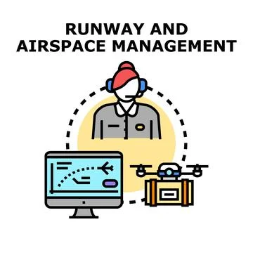 Air traffic controlling professional managing airspace and drone operations Stockillustratie