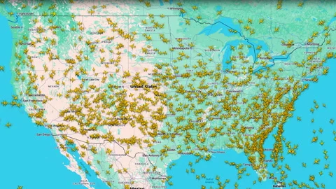 Air traffic density map over the United States aviation monitoring Stock Footage 336301143