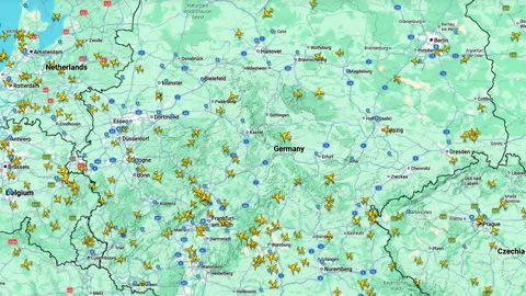 Air Traffic Density Map Over Germany Showing Commercial Flight Activity Stock Footage 346038746